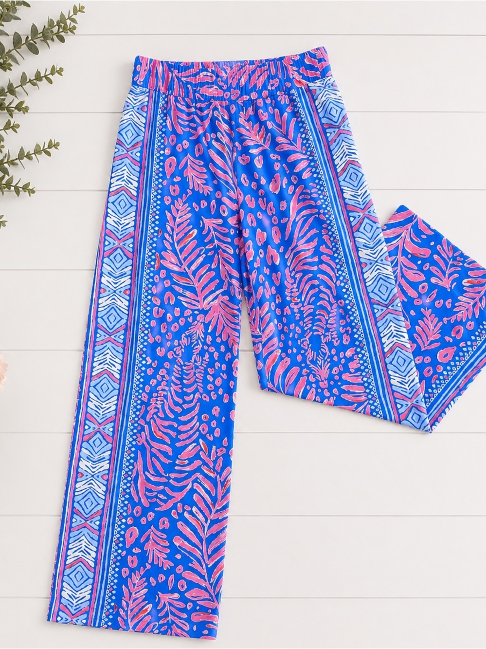 Lilly Pulitzer Resort Style Blue & Pink Printed Wide-Leg Pants